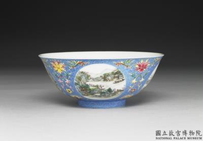 图片[2]-Pair of food bowls in yang-ts’ai enamels with incised blue ground pattern of flower brocade and landscape décor 1743 (Ch’ien-lung reign)-China Archive